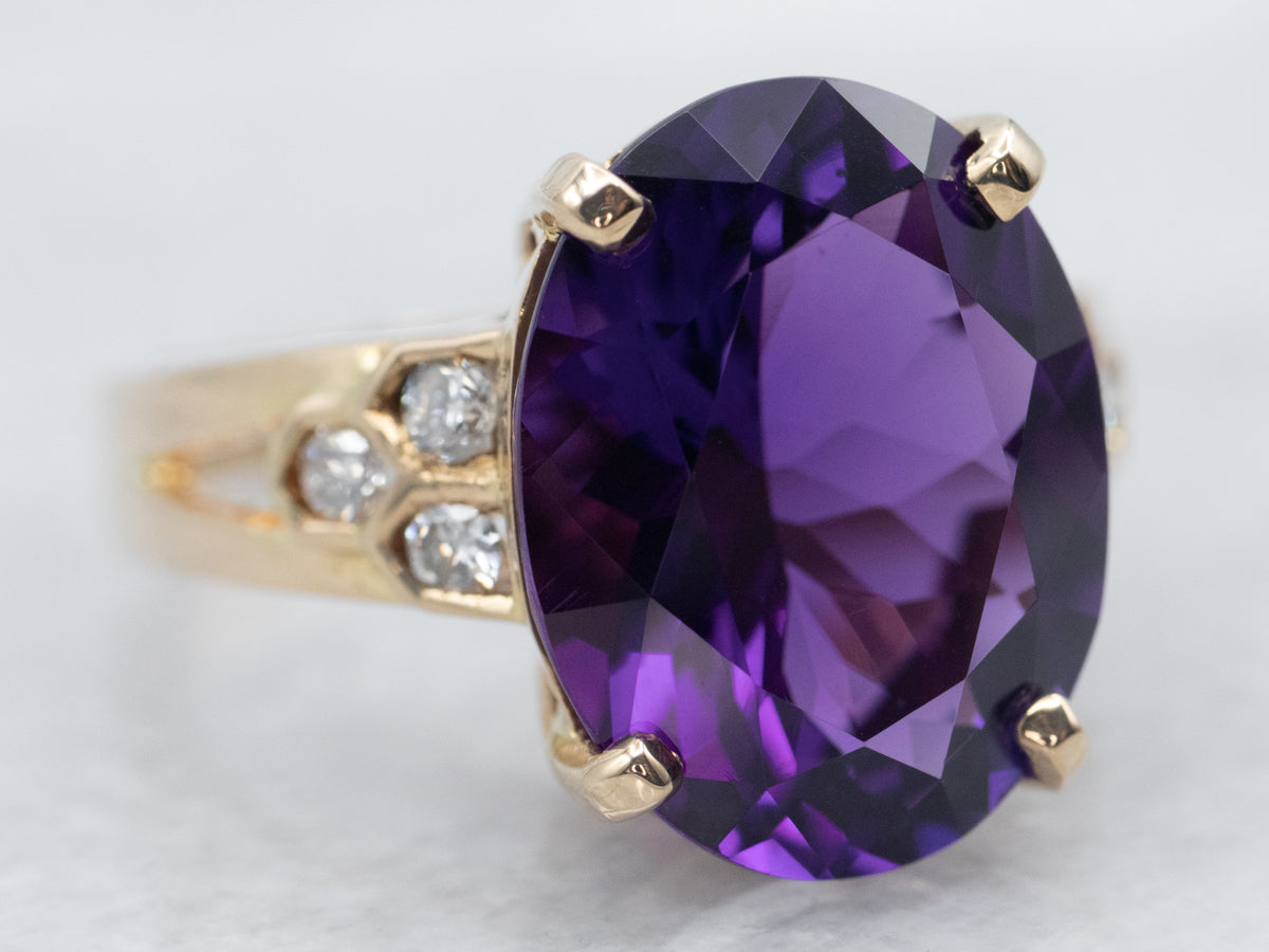 Vintage Amethyst Cocktail Ring with Diamond Accents