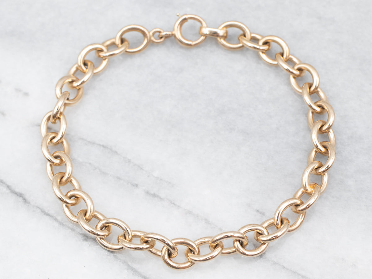 Yellow Gold Oval Link Chain Bracelet