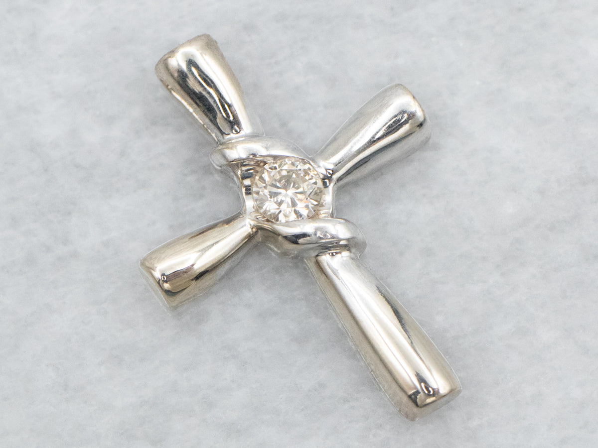 Modern Gold Cross Pendant with Diamond Center