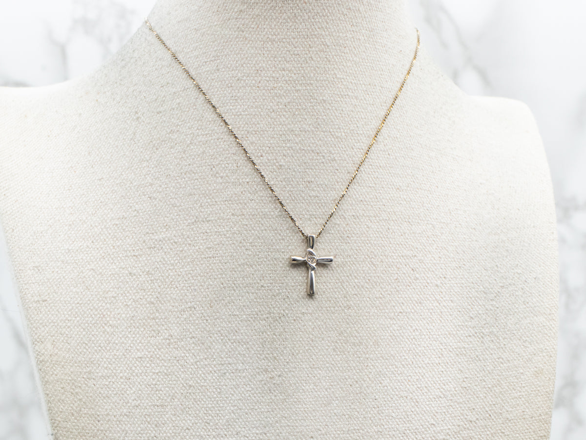 Modern Gold Cross Pendant with Diamond Center