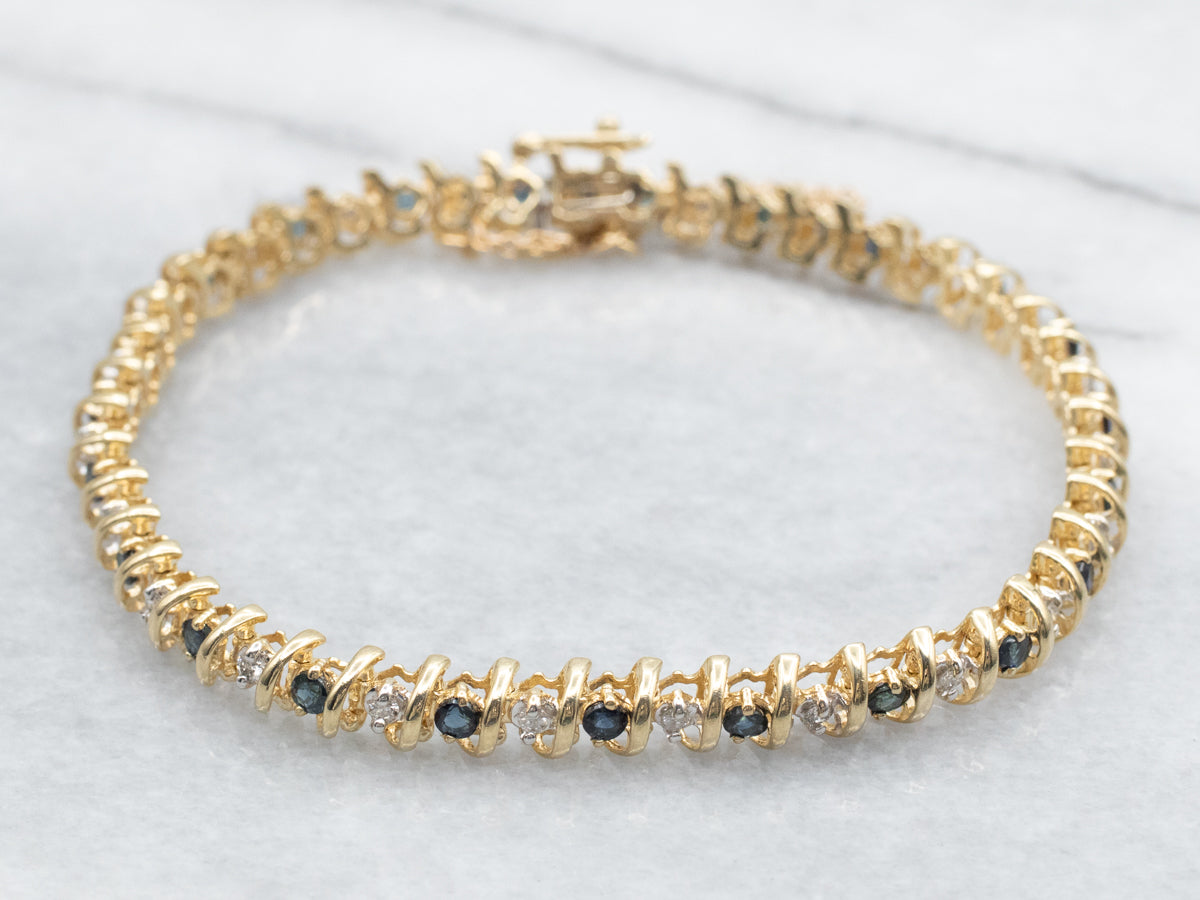 Yellow Gold Diamond and Sapphire Tennis Bracelet