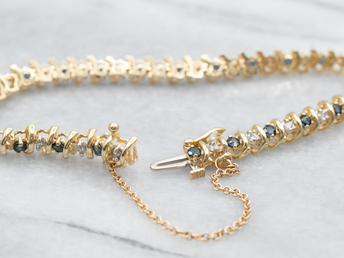 Yellow Gold Diamond and Sapphire Tennis Bracelet