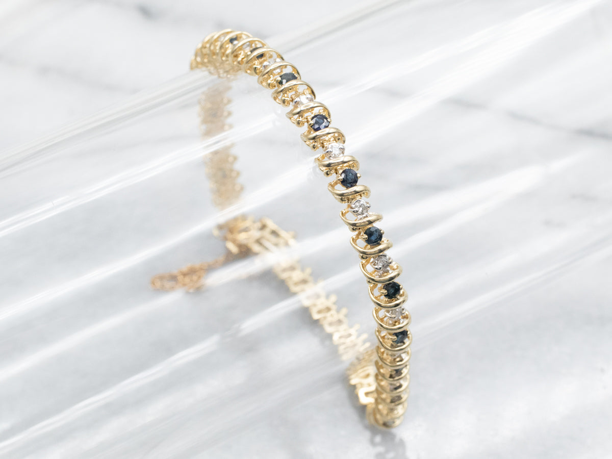 Yellow Gold Diamond and Sapphire Tennis Bracelet