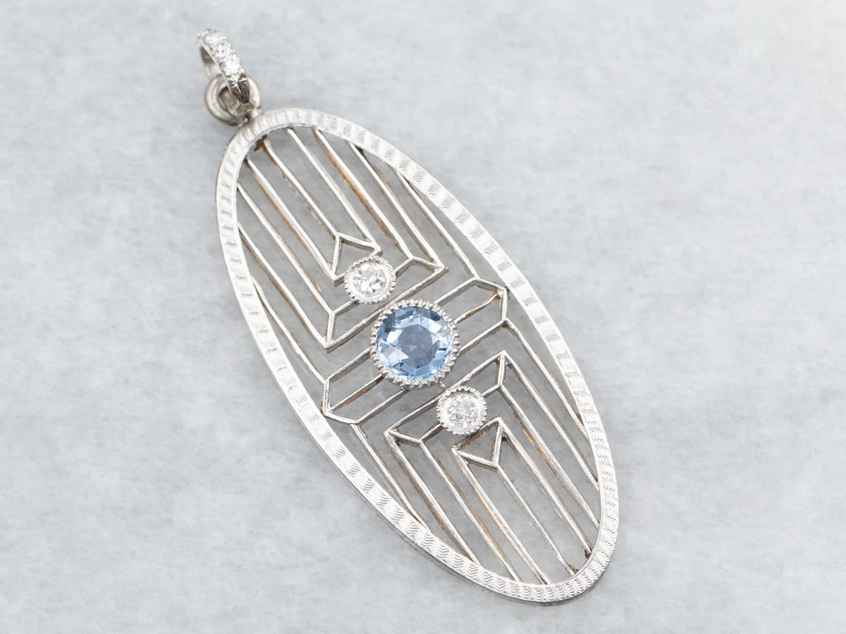 Sapphire and Old Mine Cut Diamond Filigree Pendant