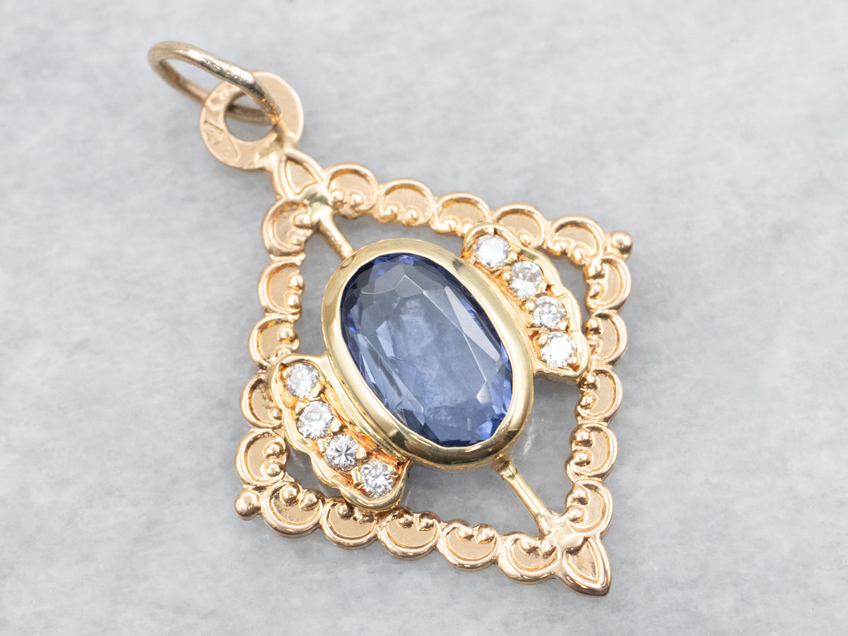 Scalloped-Gold Sapphire and Diamond Pendant