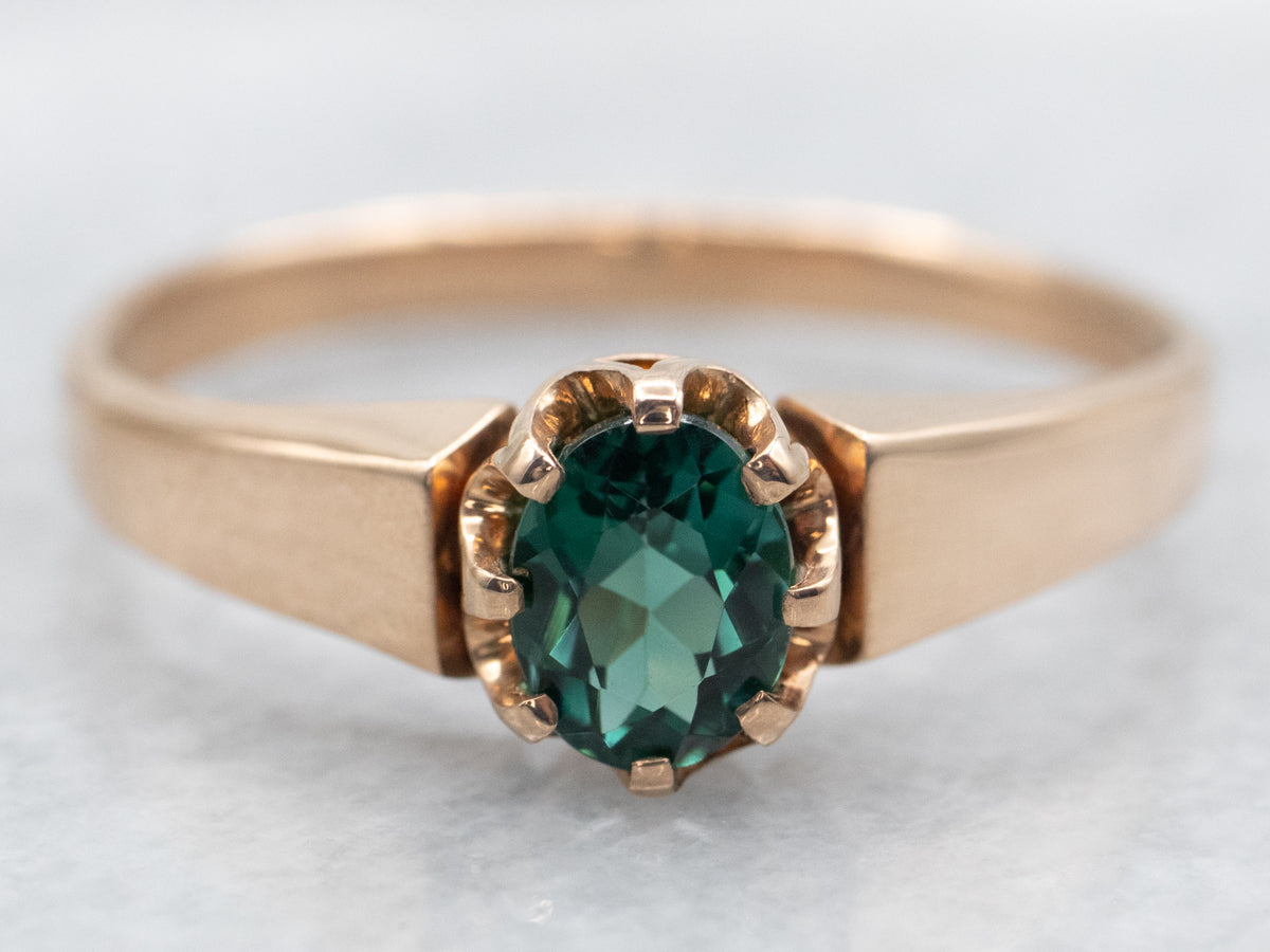 Antique Rose Gold Green Tourmaline Solitaire Ring