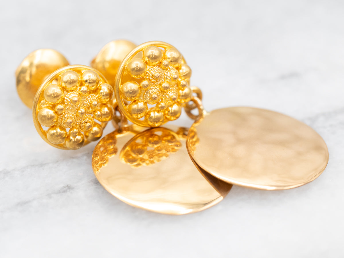 Yellow Gold Disc Drop Earrings