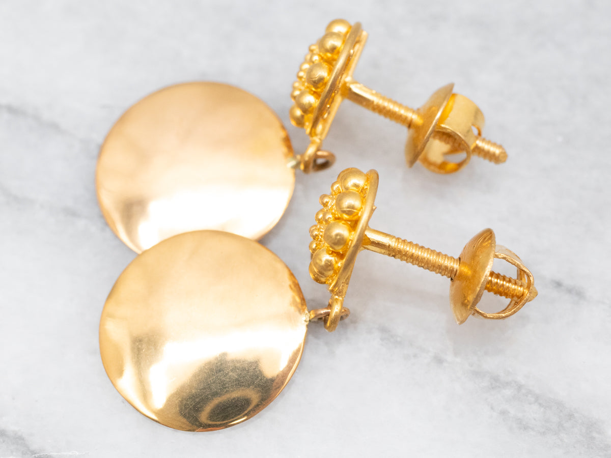 Yellow Gold Disc Drop Earrings