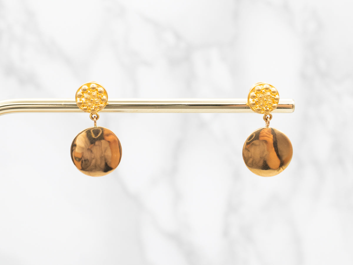 Yellow Gold Disc Drop Earrings