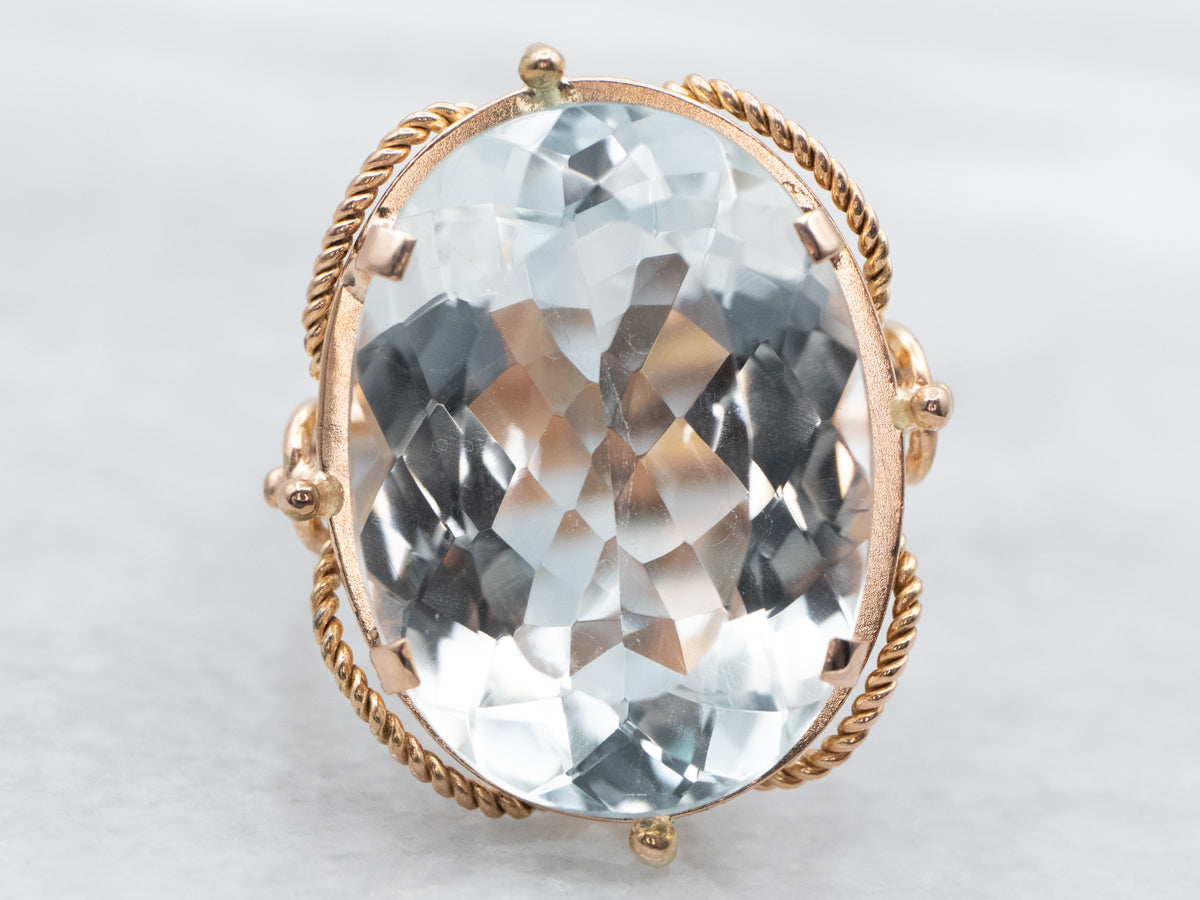 Yellow Gold Blue Topaz Solitaire Cocktail Ring