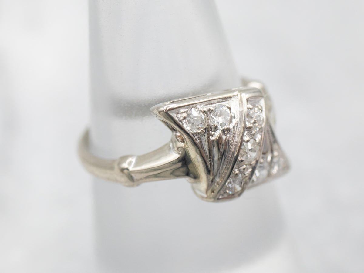 White Gold Old Mine Cut Diamond Ring