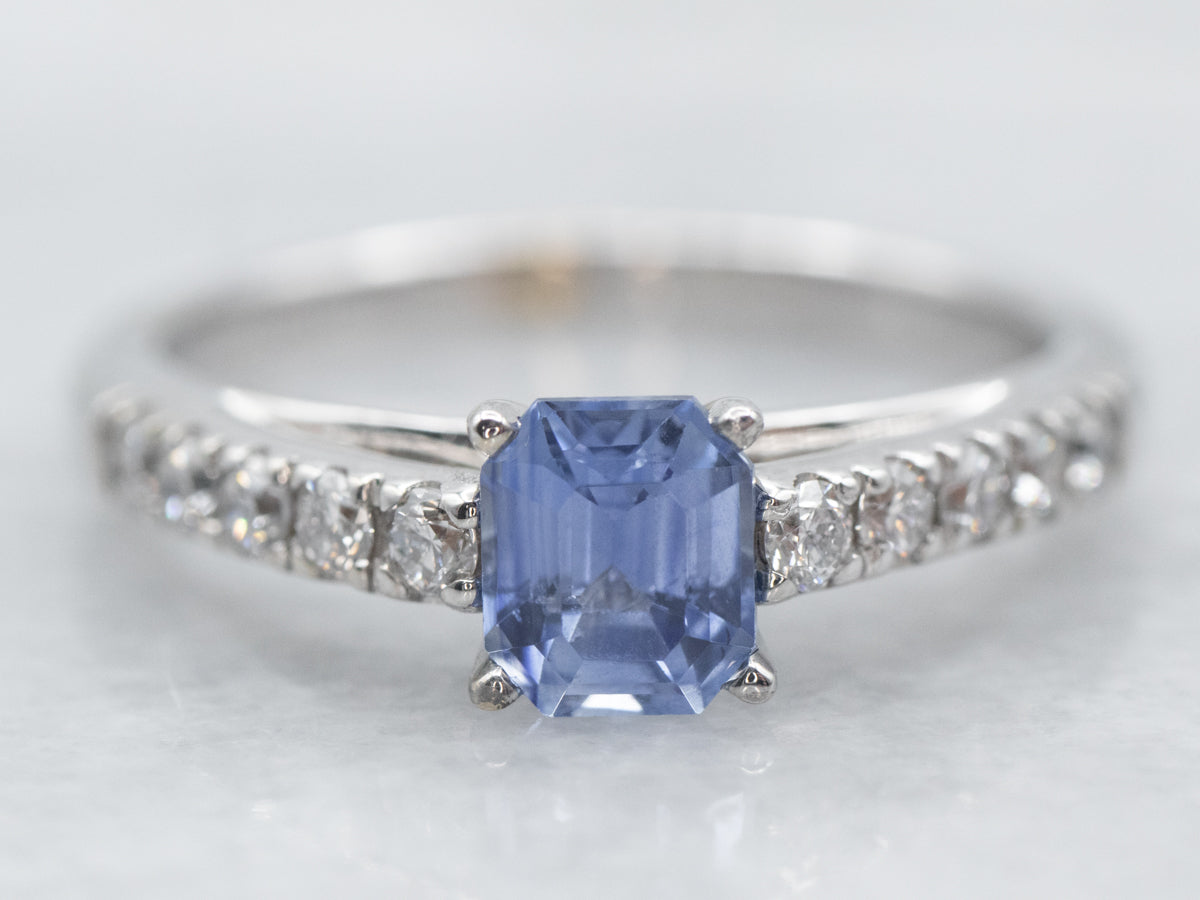 White Gold Sapphire Engagement Ring with Diamond Accents