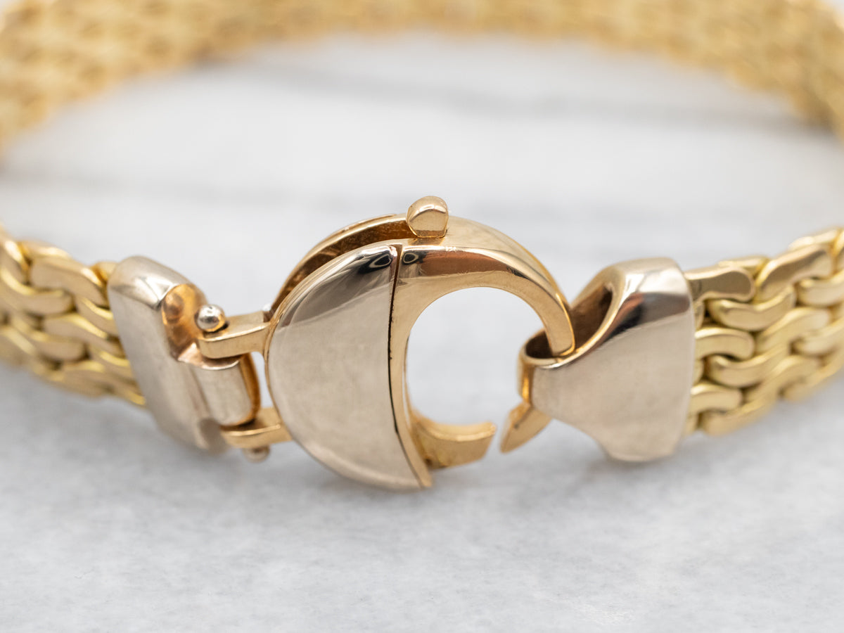 Yellow Gold Flat Woven Bracelet with Large Clasp