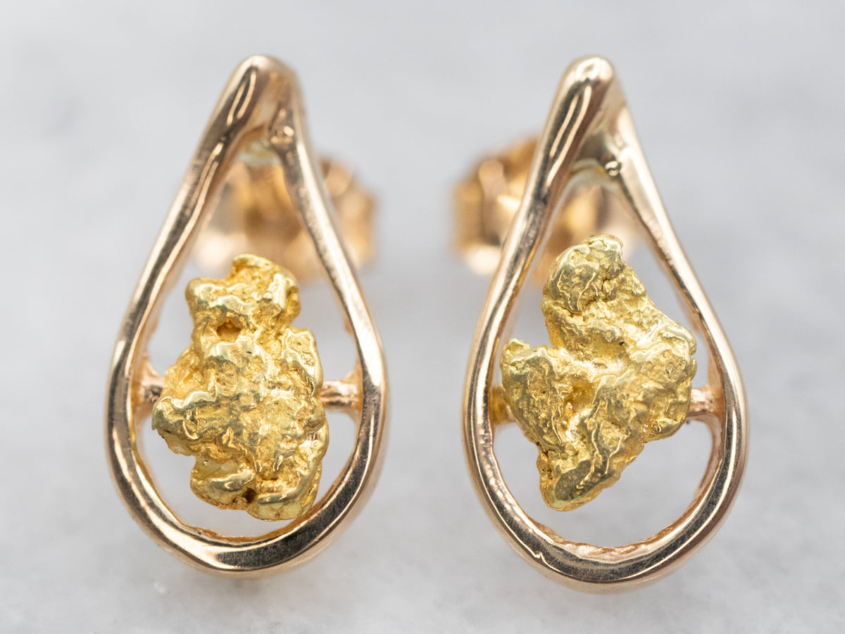 Teardrop Gold Nugget Drop Earrings