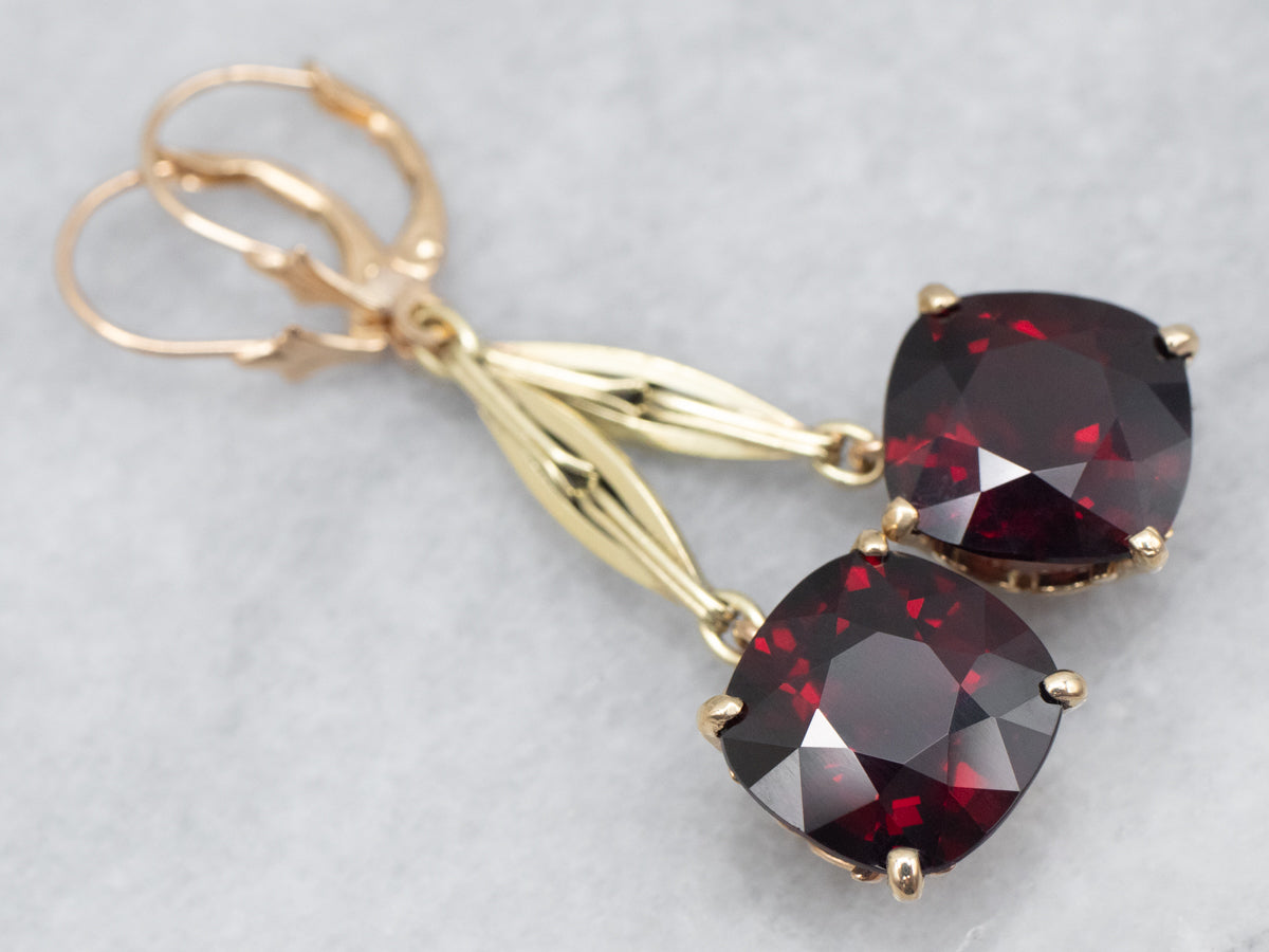 Stunning Gold Pyrope Garnet Drop Earrings