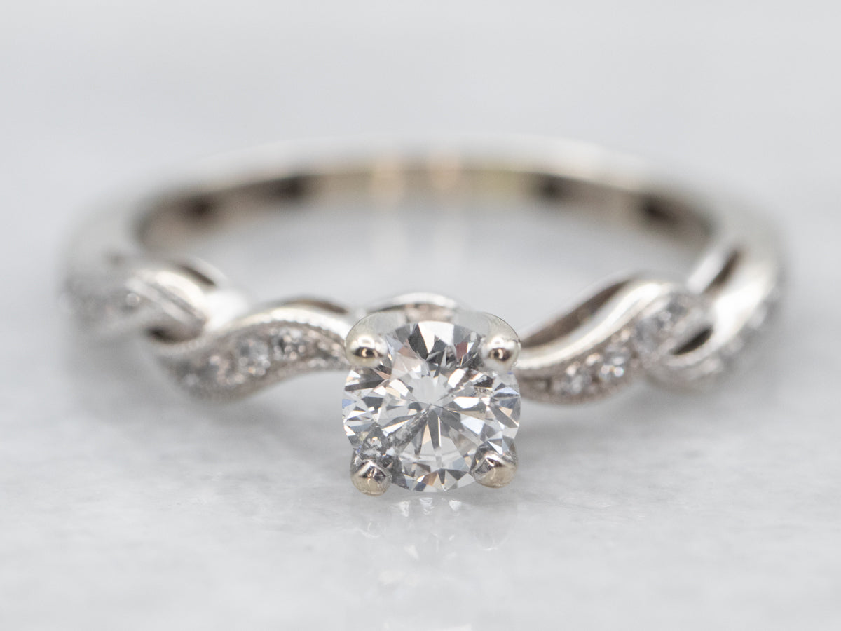 White Gold Diamond Engagement Ring with Diamond Accents