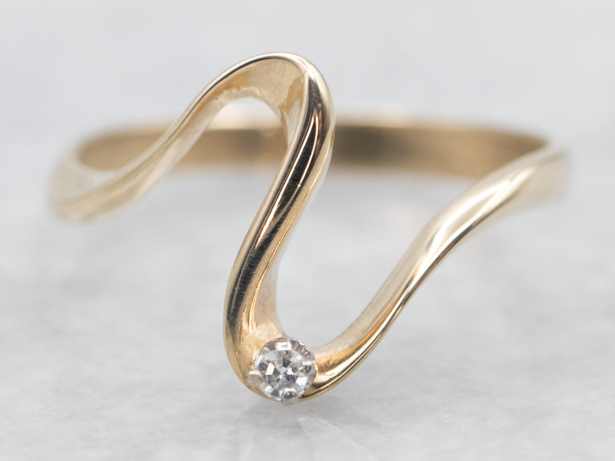 Yellow Gold Swirl Ring with Diamond Accent