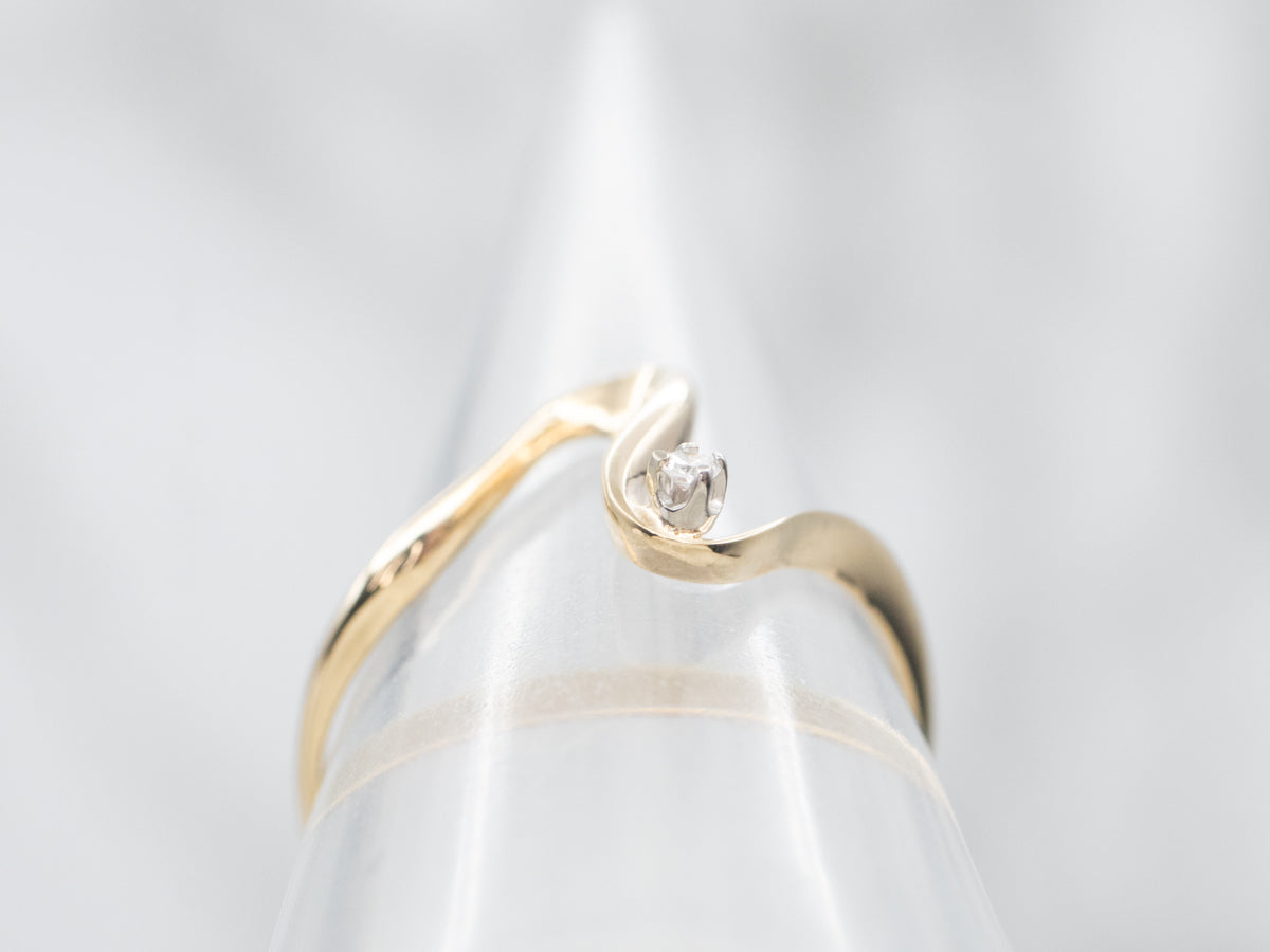 Yellow Gold Swirl Ring with Diamond Accent