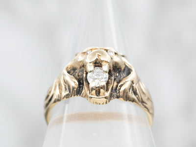 Yellow Gold Lion Ring with Diamond Accents