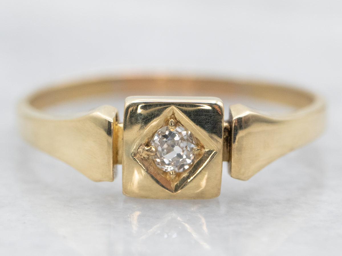 Yellow Gold Old Mine Cut Diamond Solitaire Ring