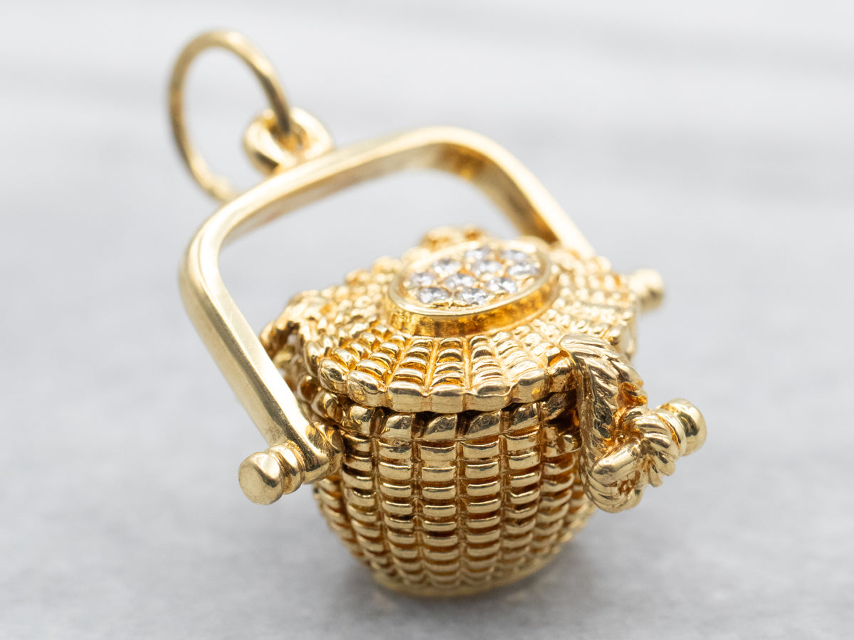 Yellow Gold Nantucket Basket Pendant with Diamond Accents