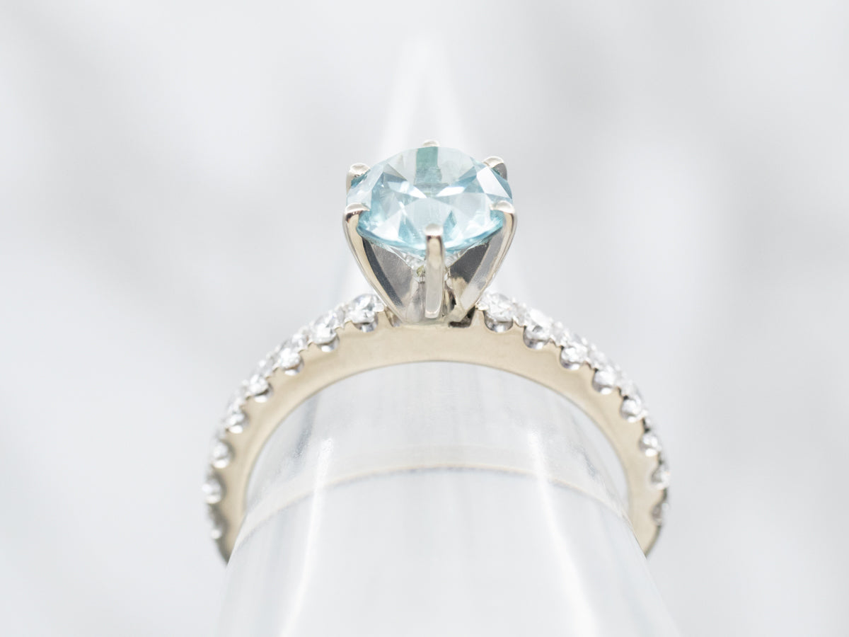 Modern Gold Blue Zircon Ring with Diamond Accents