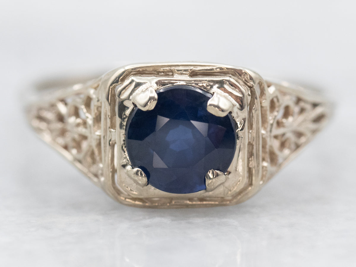 Art Deco Sapphire Solitaire Engagement Ring