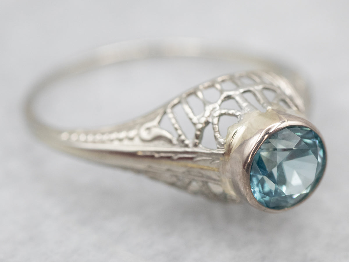 Art Deco Blue Zircon Solitaire Ring