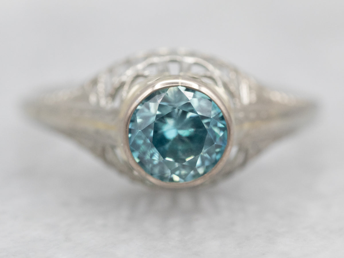 Art Deco Blue Zircon Solitaire Ring