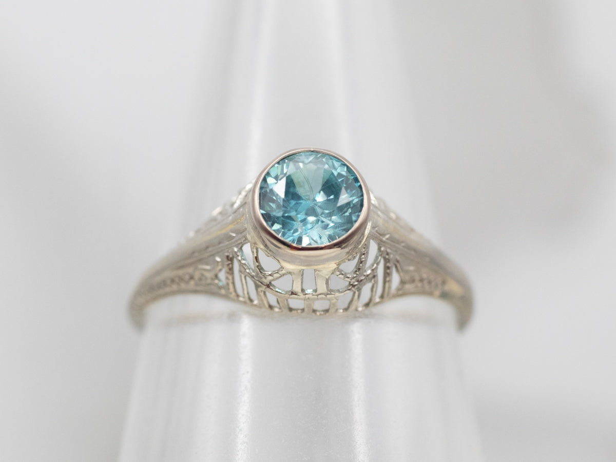 Art Deco Blue Zircon Solitaire Ring