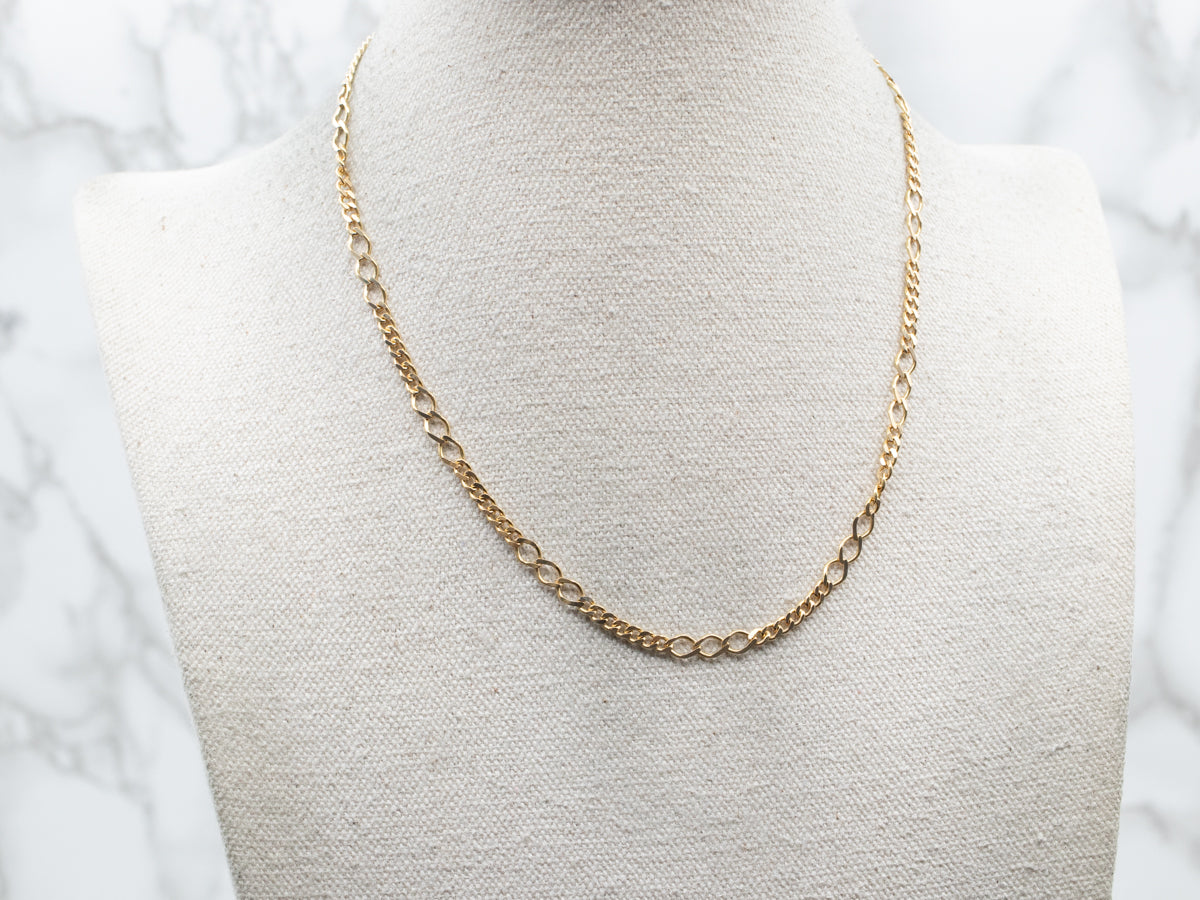 Yellow Gold Curb Chain with Elongated Links and Spring Ring Clasp