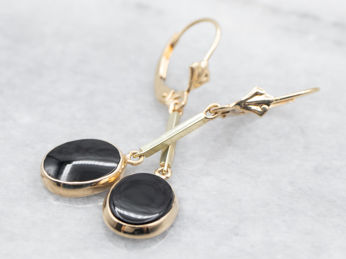 Black Onyx Bar Drop Earrings