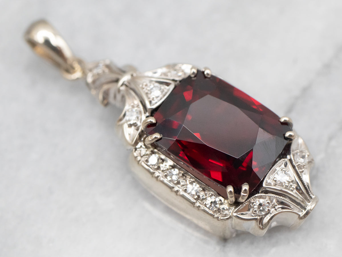 White Gold Pyrope Garnet Pendant with Diamond Accents