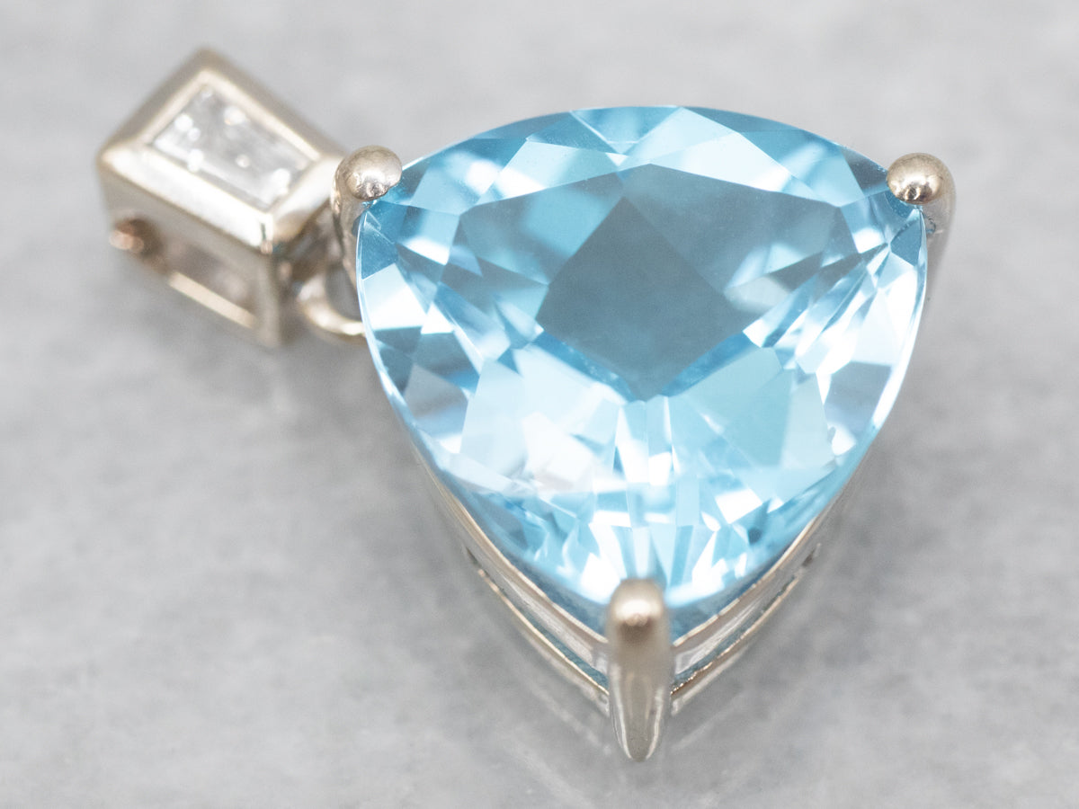 White Gold Trillion Cut Blue Topaz Pendant with Diamond Accent