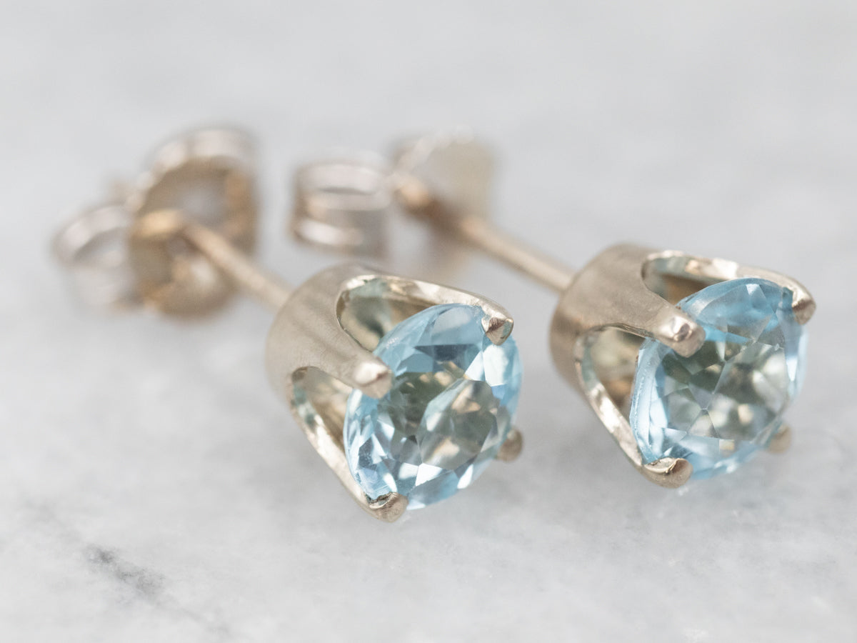 White Gold Blue Topaz Stud Earrings