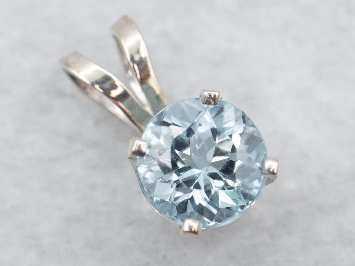 White Gold Aquamarine Solitaire Pendant