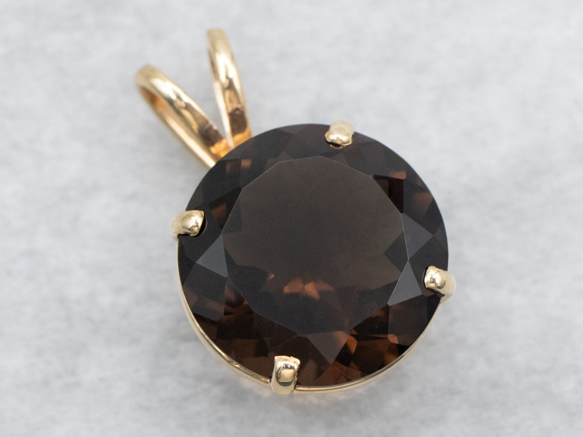 Yellow Gold Smoky Quartz Solitaire Pendant