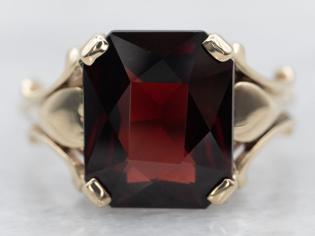 Yellow Gold Garnet Solitaire Ring