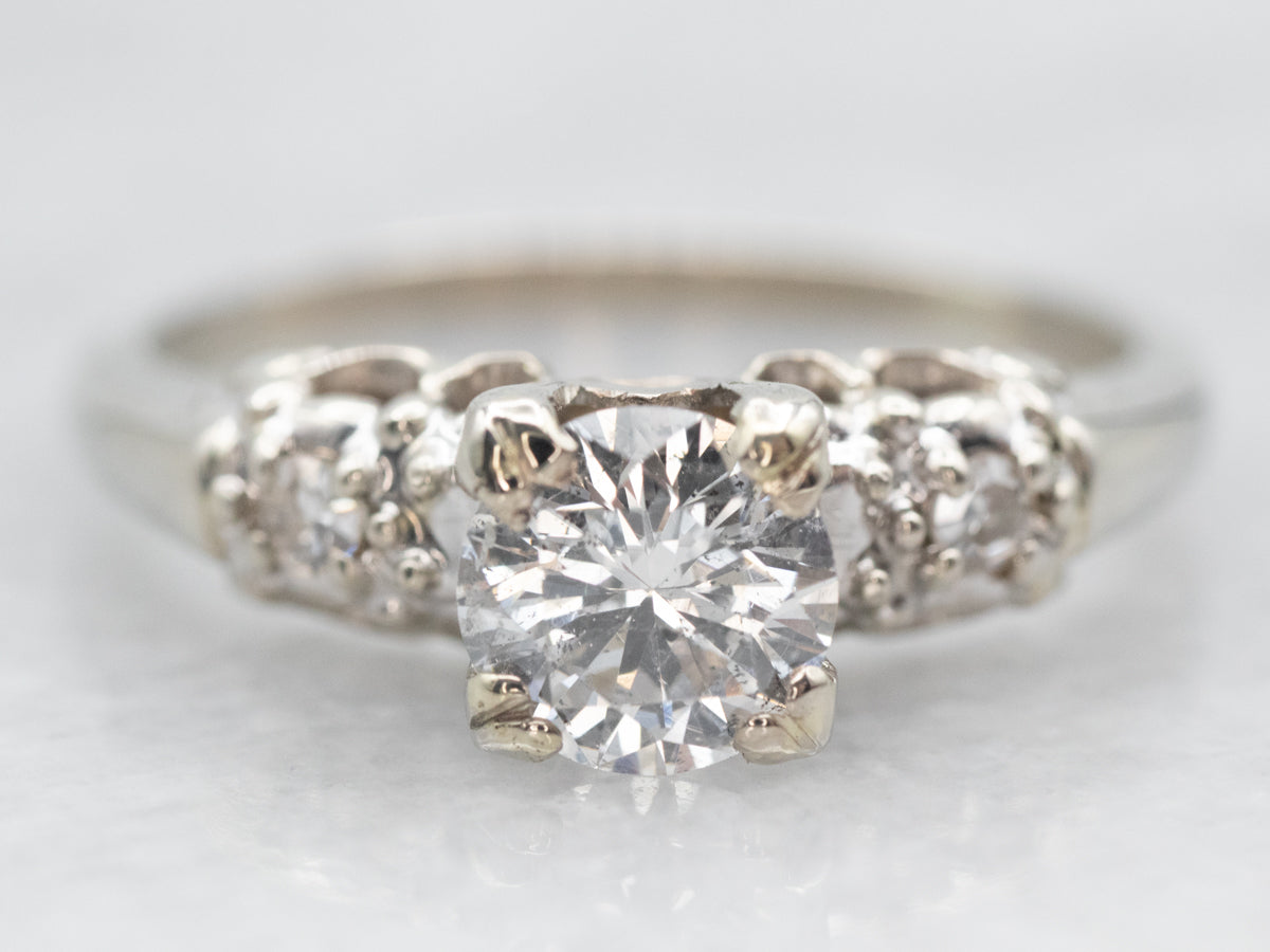 White Gold Diamond Engagement Ring With Diamond Accents