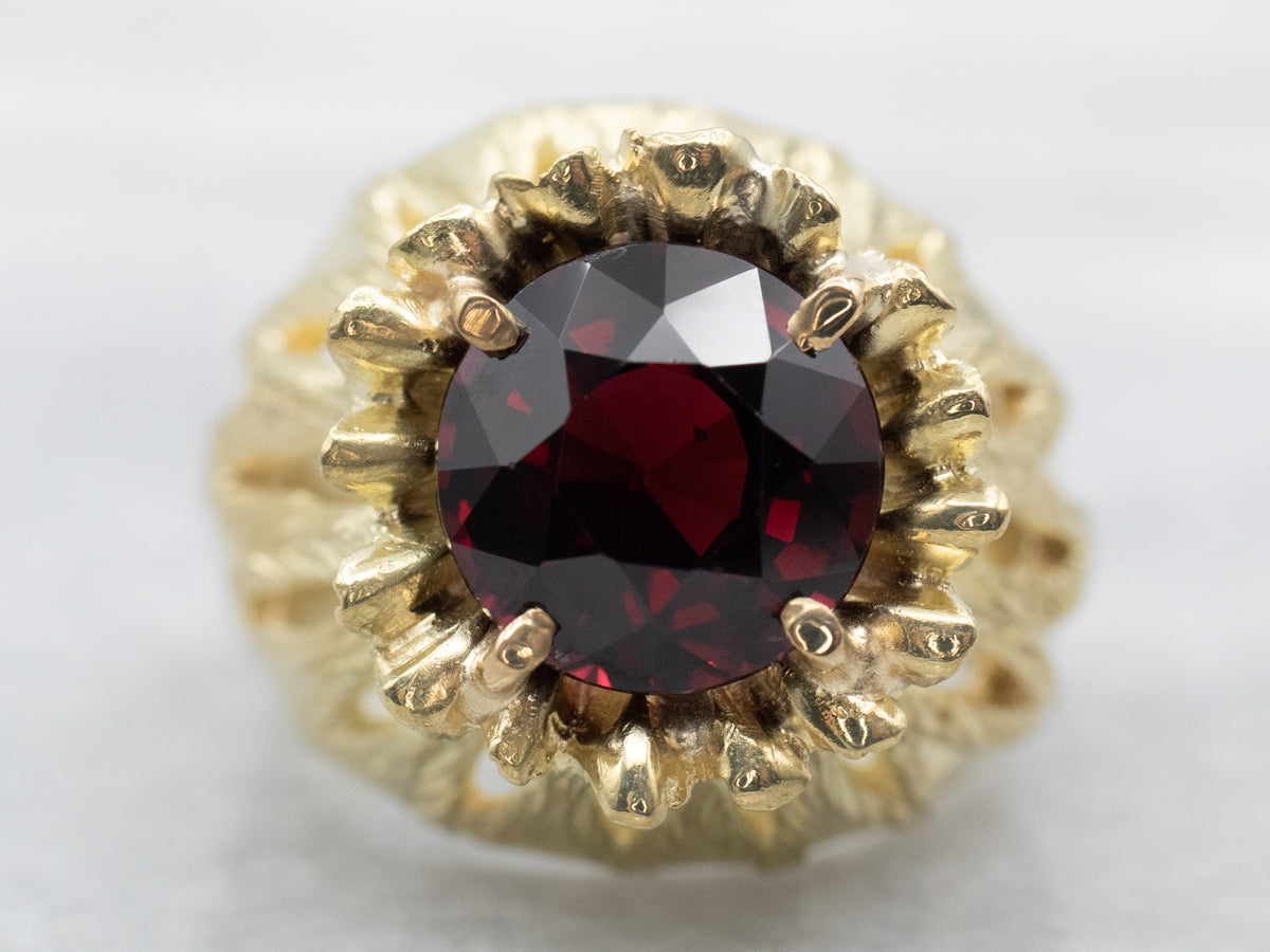 Yellow Gold Ornate Garnet Ring