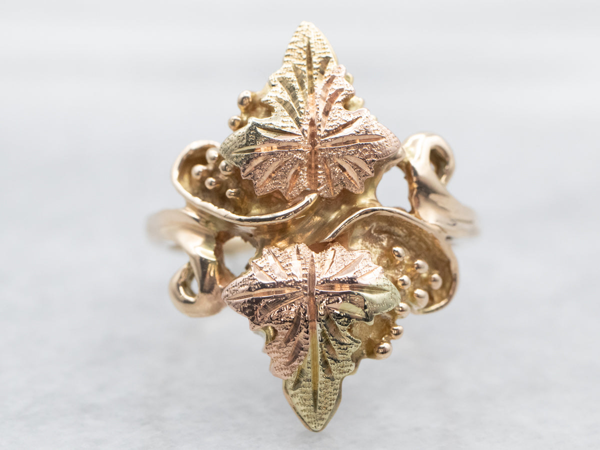 Tri Color Black Hills Leaf Ring