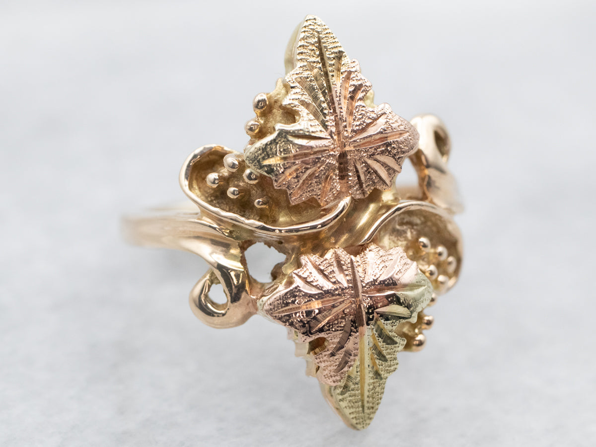 Tri Color Black Hills Leaf Ring