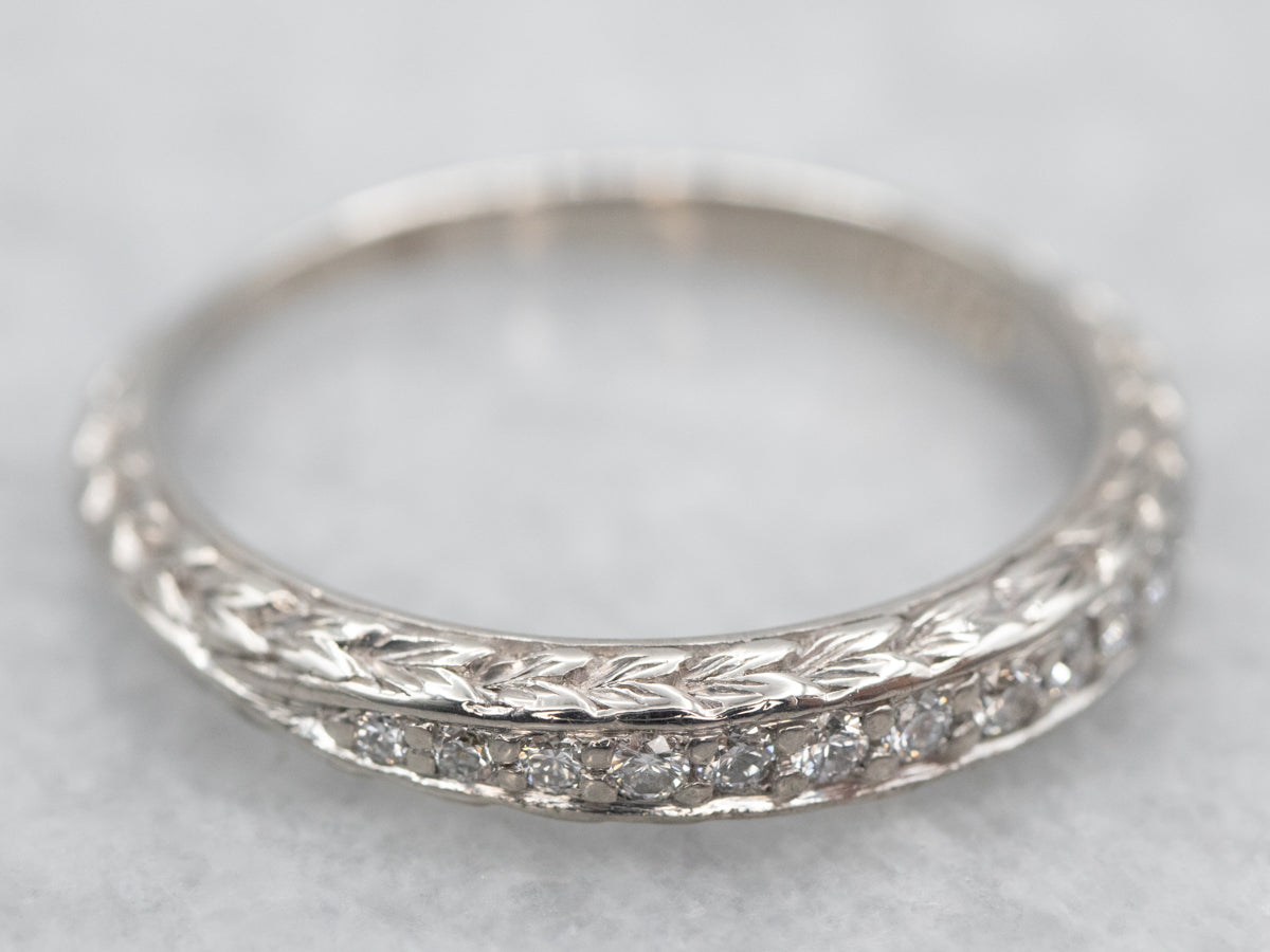 Wheat Pattern Diamond Wedding Band