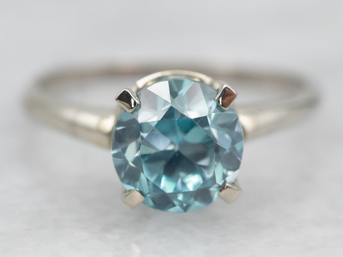 White Gold Blue Zircon Solitaire Ring