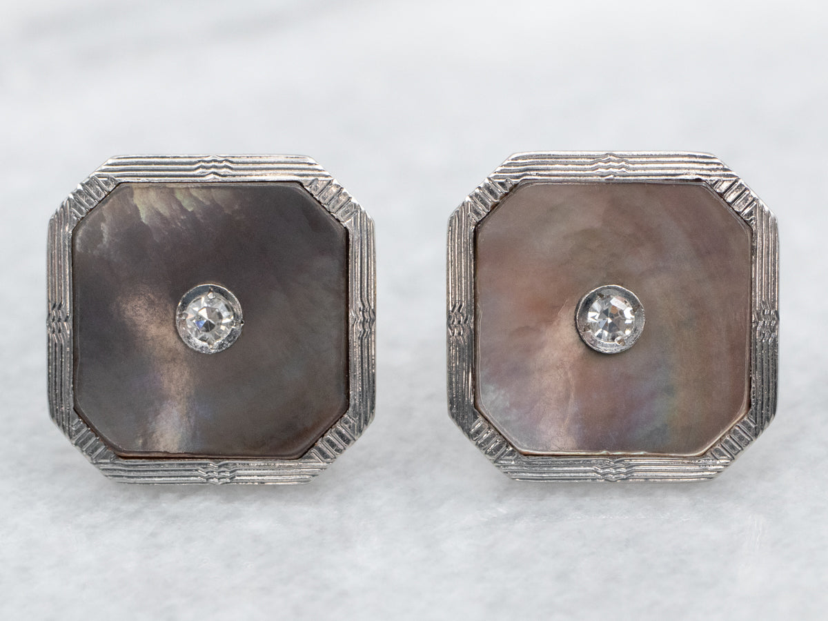 Mother of Pearl and Diamond Cufflink Conversion Stud Earrings