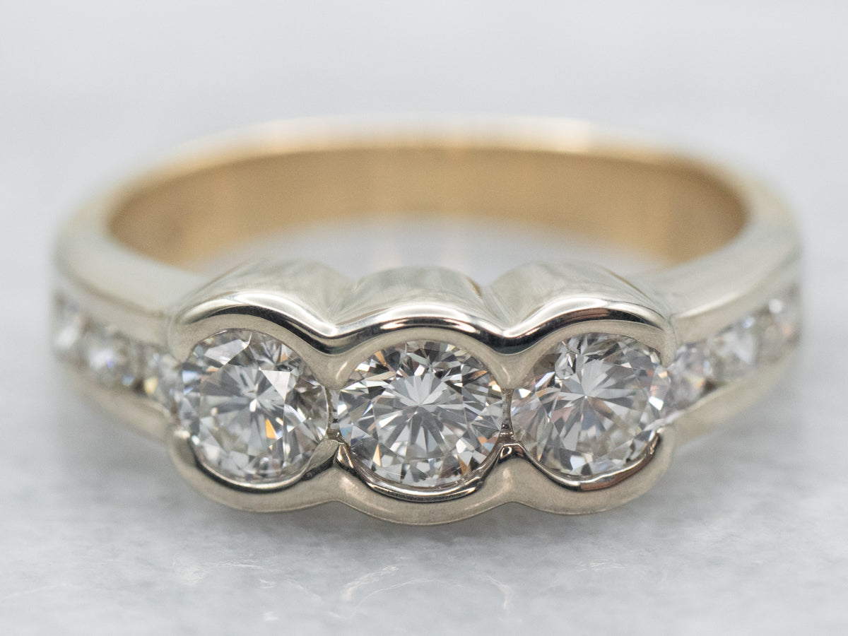 Modern Past Present and Future Diamond Engagement Ring