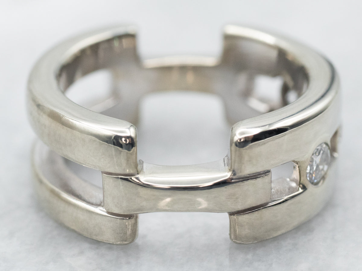 Unisex White Gold industrial Style Diamond Band