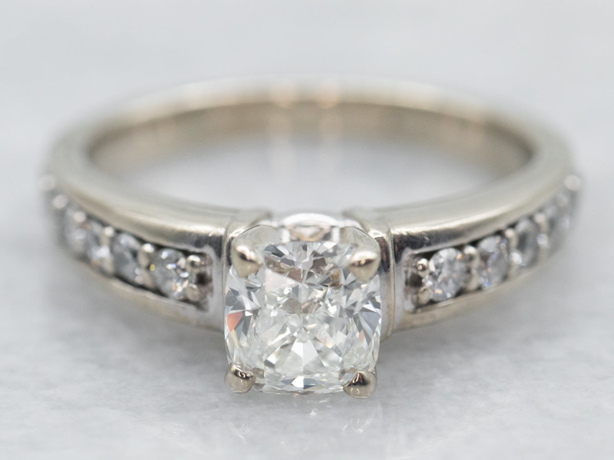 Modern EGL Certified Diamond Engagement Ring with Diamond Shoulders