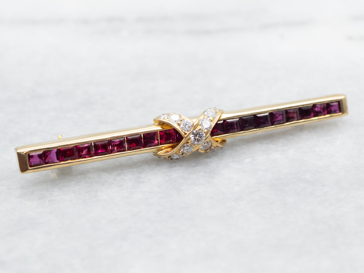 Vintage Tiffany &amp; Co Ruby and Diamond Brooch