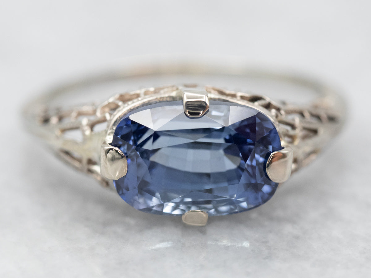 White Gold East West Sapphire Solitaire Ring